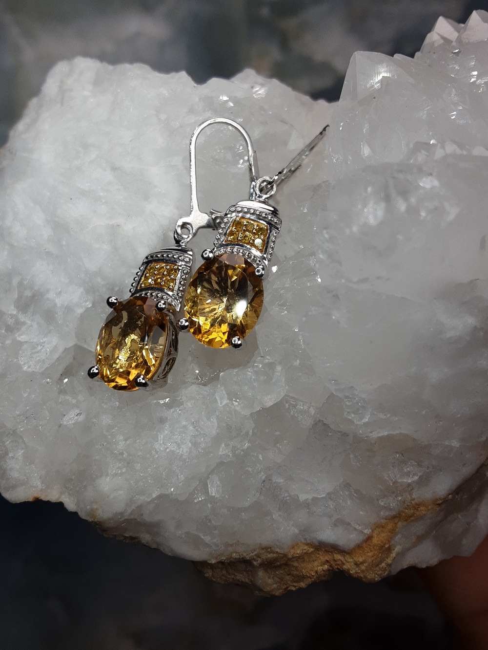 925 Citrine And Yellow Diamond Drop Earrings. PRICE IS FIRM.